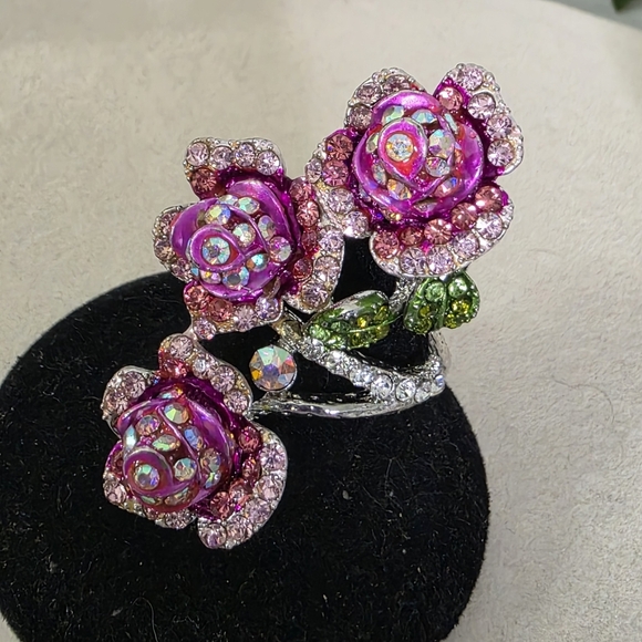Statement Pink Rose Flower Stretch Ring - Picture 3 of 8